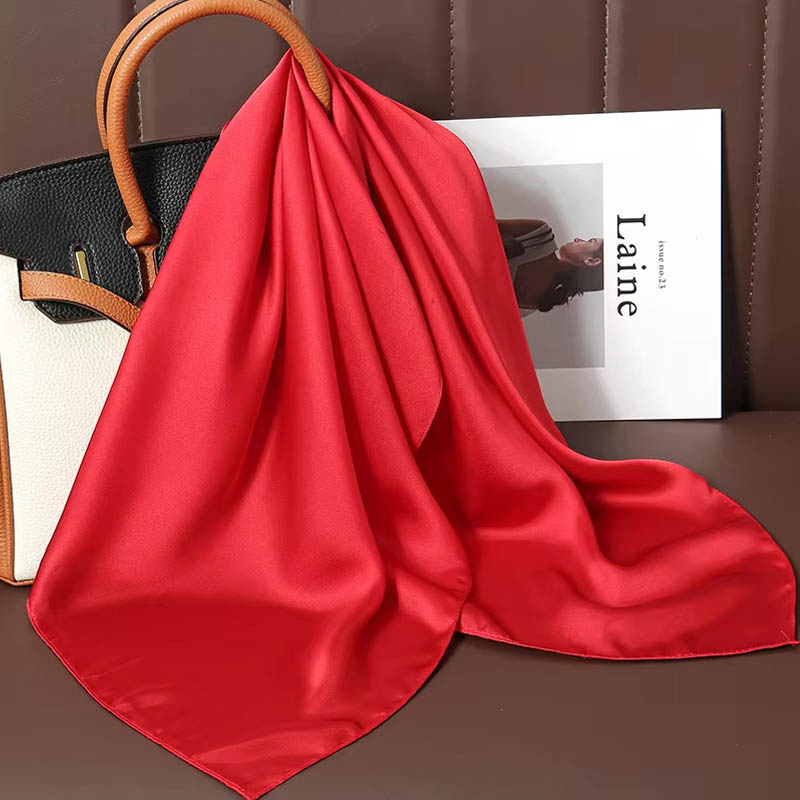 Scarf Silk Square - Lüks düz renk ipek kare eşarp